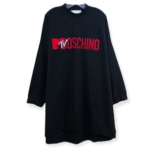 H&MOSCHINO MTV Collab Black Graphic Logo Long Sleeve Oversized Pullover Tunic